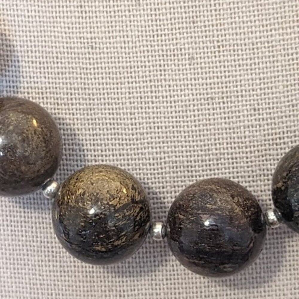 SILPADA Retired Bronzite and Sterling Silver Bead Necklace - Picture 4 of 12